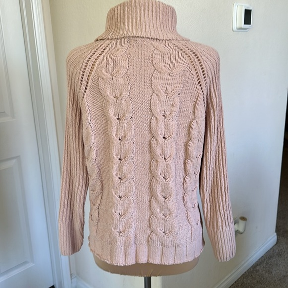 NWT Cozy Chenille Cable Knit Turtleneck Blush Sweater size Small - Picture 3 of 10